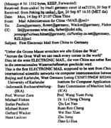1987年9月14日，中国第一封电子邮件